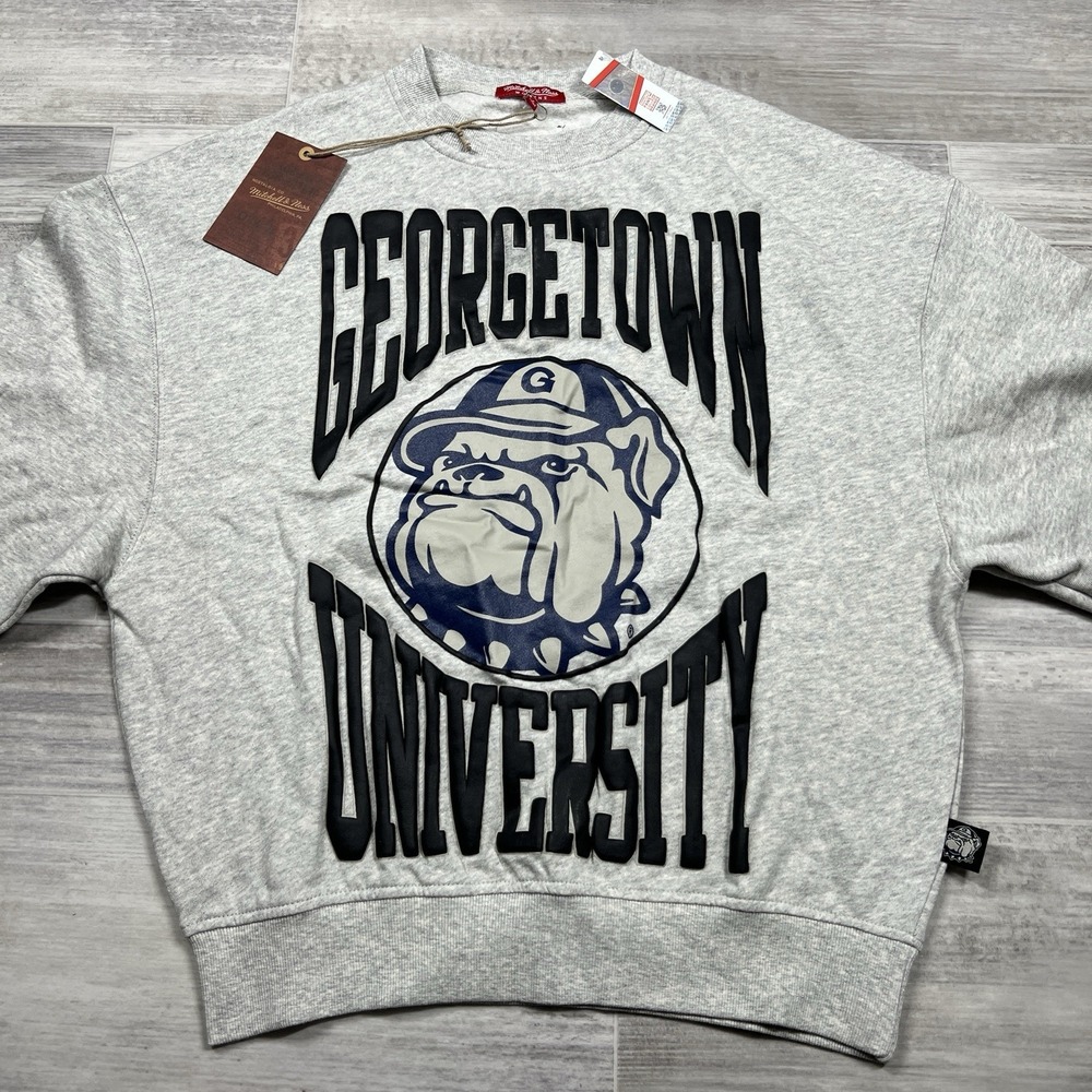 NEW Mitchell & Ness Georgetown University Women's‎ XS Logo Gray Crewneck Sweater